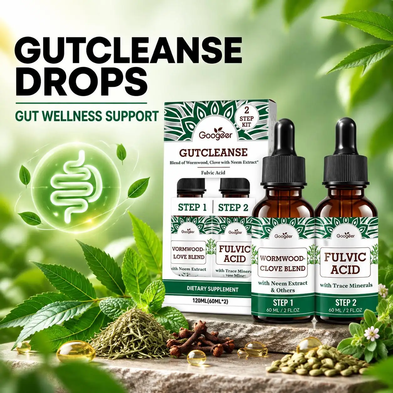 Gut Cleanse Drops Promotes Regular Bowel Movements Bloating Relief Intestinal Digestive Comfort Purify Peppermint Oil 120ml