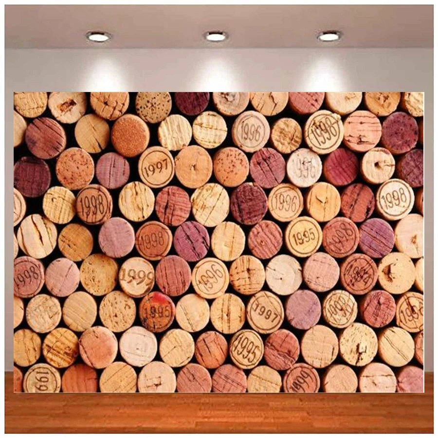 

Photography Backdrop Wood Pieces Pile Red Wine Stopper Portrait Poster Photographic Background Banner For Photo Studio