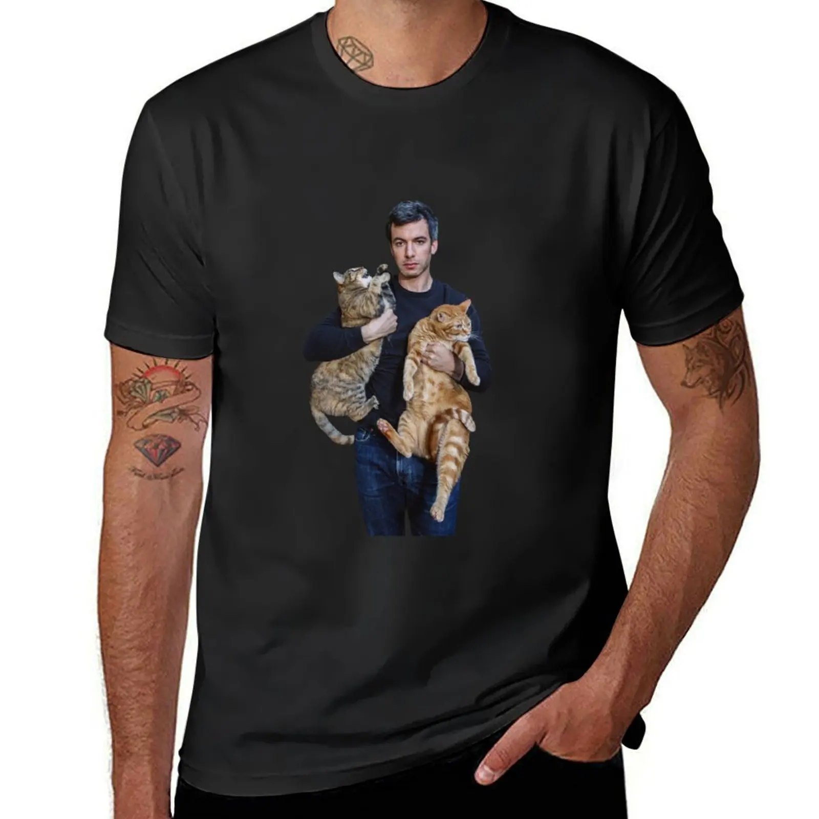 Nathan Fielder and His Cats T-Shirt Aesthetic clothing blanks Men's cotton t-shirt