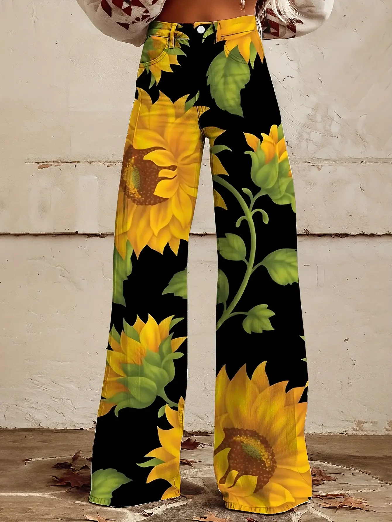 Christmas ladies' new printed retro jeans, imitation denim fabric, casual and fashionable patterns, diverse pants