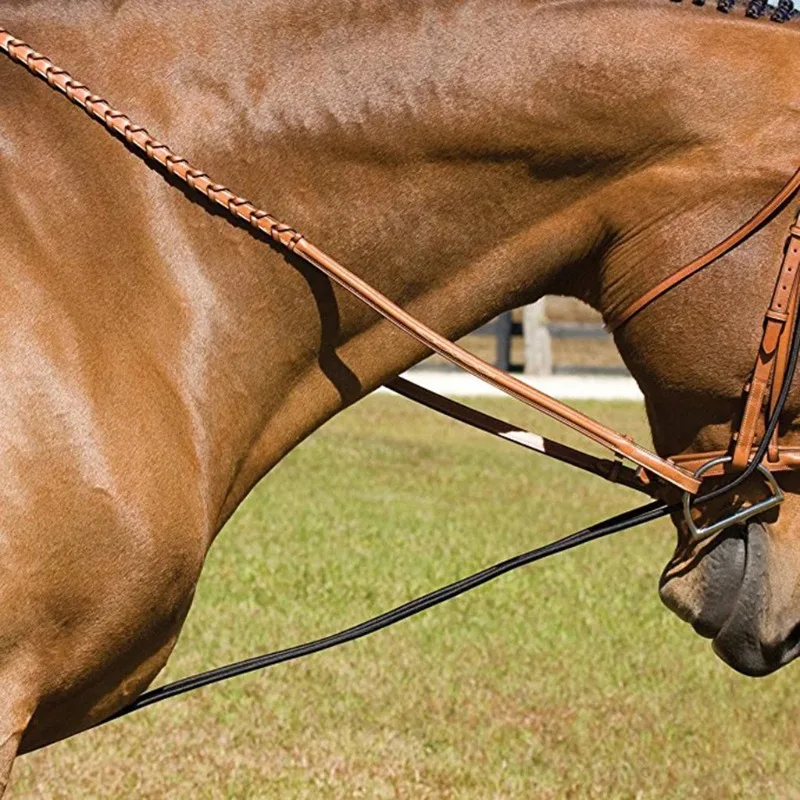 Adjustable Elastic Horse Rein Strap 10ft Black Neck Stretcher with Plastic Buckles for Equestrian Training and Daily Use