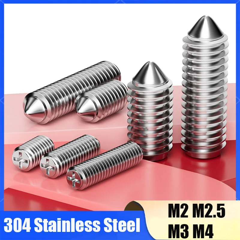 20-30Pcs 304 Stainless Steel M2 M2.5 M3 M4 Cross Recessed Cone Point Grub Set Screw Phillips Tapered End Headless Bolts