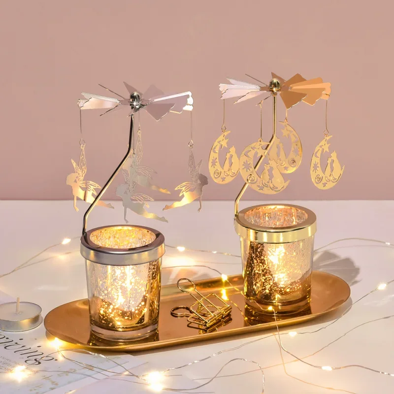 Romantic revolving lantern Candlestick incense candle dinner prop cup Decoration Christmas tray decoration