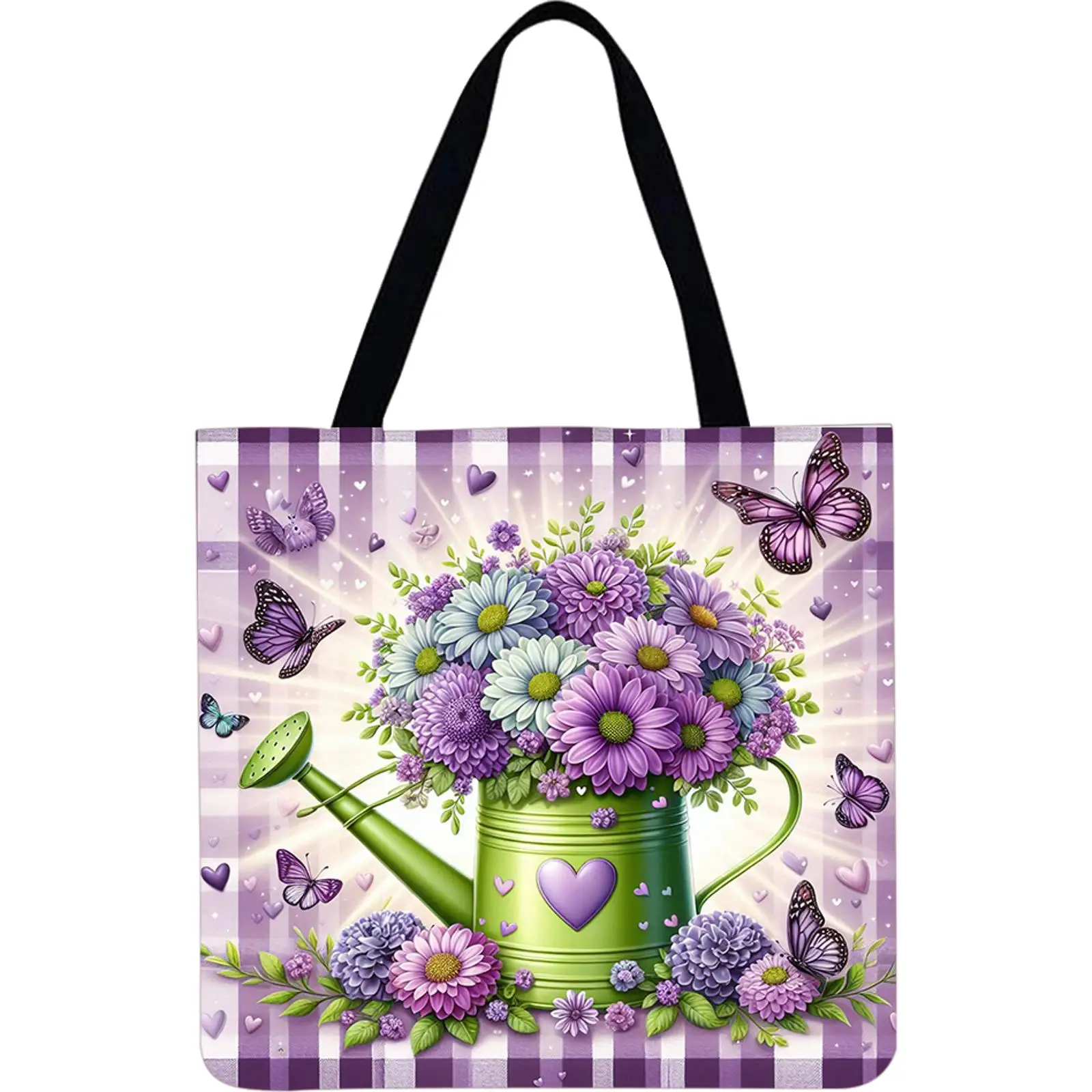 4 borse a tracolla per lo shopping da donna di grande capacità in lino con fiori