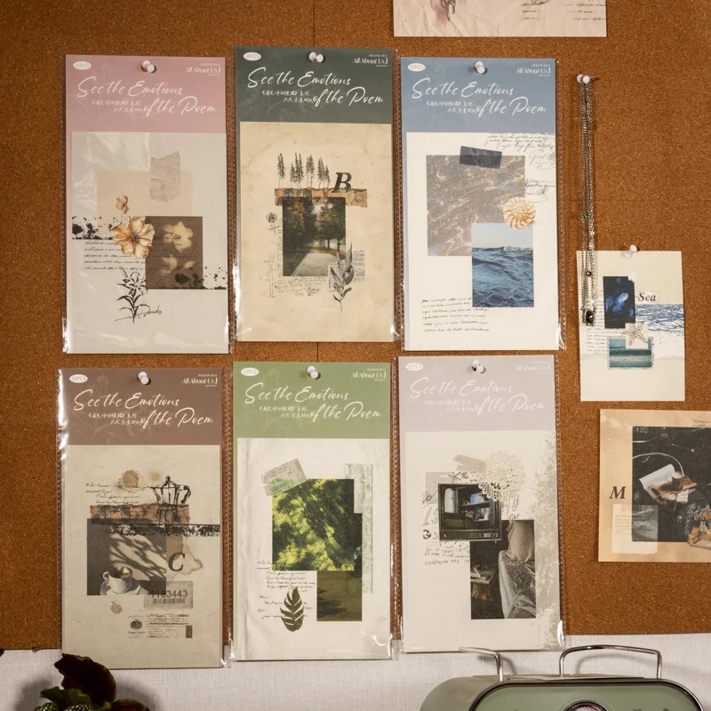 

Journal GO 10pcs Emotion of Poem Vintage Plant Flower Collage Material Paper Creative Junk Journal Background Paper