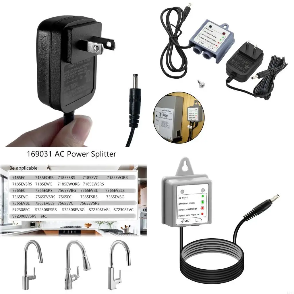 169031 Kitchen Faucet Charging Power Replacement Adapter and Power Splitter for Automatic Sensing Faucet