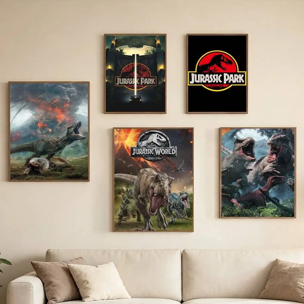 Jurassic Park Dinosaur-R World Poster Waterproof Wall Art Sticker For Bar Living Room Vintage Decor High Quality Print Gift