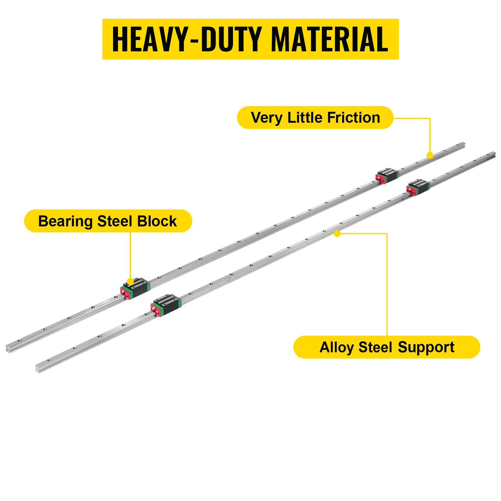 SucceBuy HSR15-1500mm 2pcs Linear Guideway Rail 4X Square Type Carriage Bearing Blocks, Rail Support for 15mm Slotted Bearings