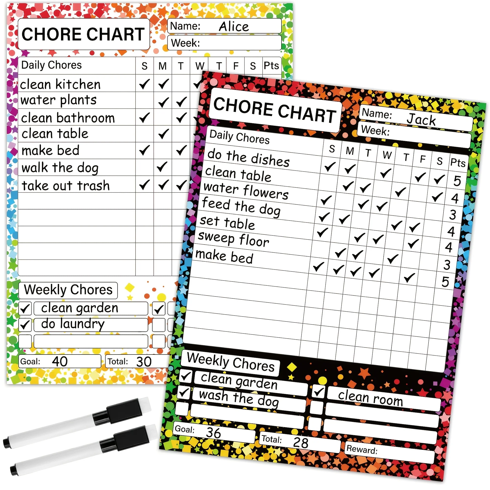 Pack of 2, Refrigerator Magnetic Task Sheet, 12X9 Inches, Color Whiteboard Reward Board, Task Management Board, with 2 Markers.
