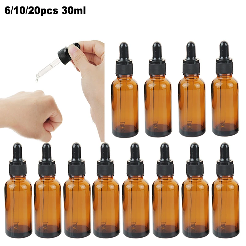 6/10/20pcs 30ml Empty Dropper Bottle Glass Refillable Bottle Perfume Container With Pipette For Essential Oil Cosmetic Bottles