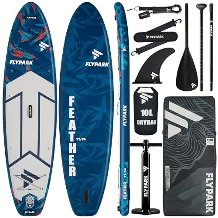 

Inflatable Paddle Boards for yoga and group use PVC material blue-gray color extra wide 34-inch design supports 420lbs/3 adults