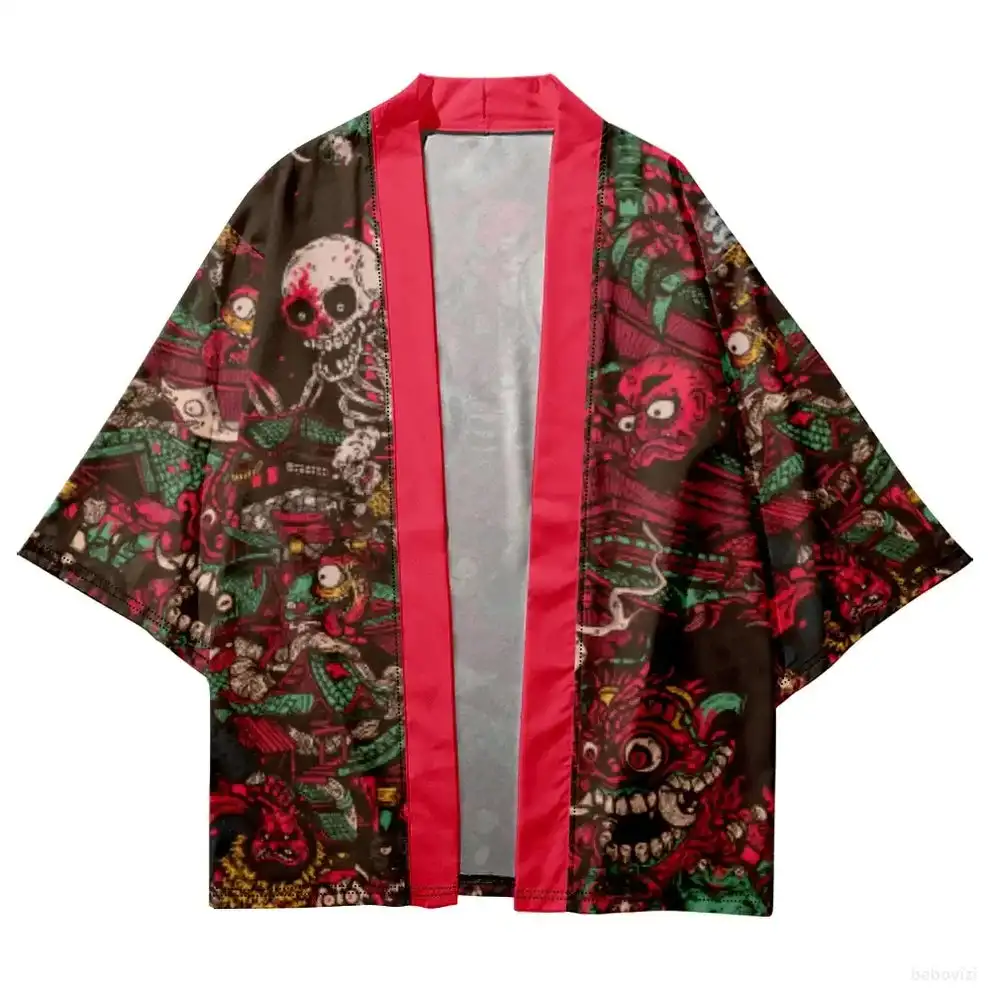 Yokai Party Haori Ethnic Style Flower Series Kimono Cloak Loose Seven-Sleeve Cardigan 3D Digital Printed Shirt