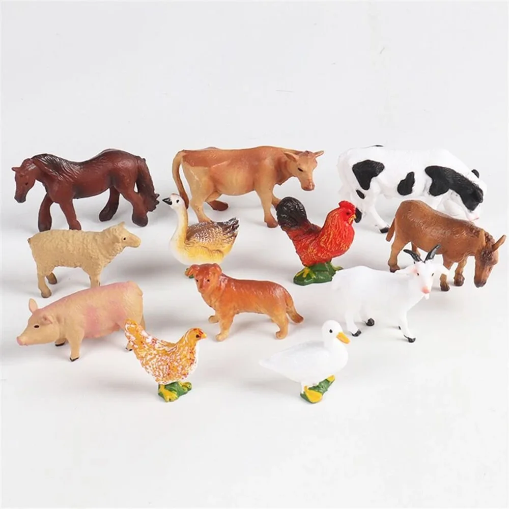 12PCS Simulation Poultry Farm Animal Model Toy Mini Duck Horse Chicken cow Figures Dolls Action Figurines Toys For Children Gift