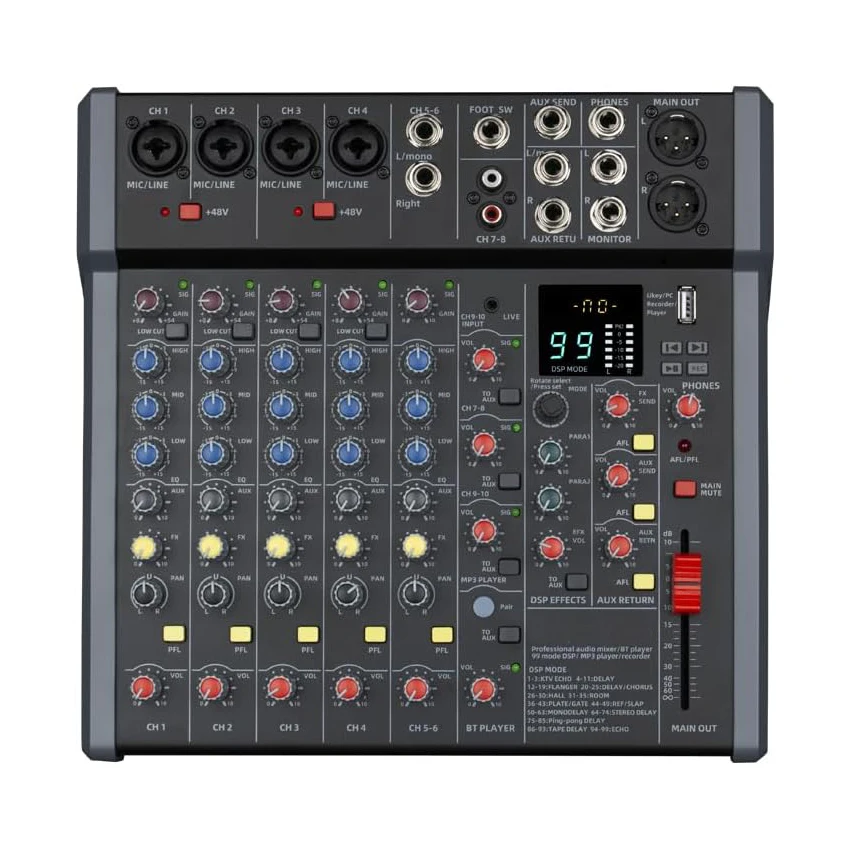 

99 DSP Professional Digital Audio Mixer 10 Channel DJ Mixer for Karaoke Music Computer Recording