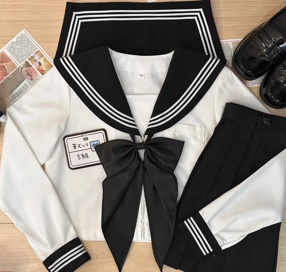 Sweet Sailor Uniform Japanese Jk College Loose Long Sleeve Top Spring Autumn New Girls Fashion Age-reducing Pleated Skirt Sets