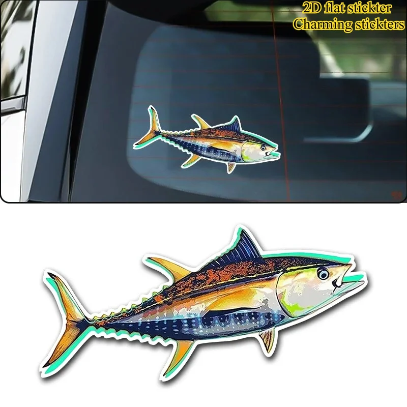 2D Flat Vivid Tuna Fishing Waterproof Self Adhesive Vinyl Sticker Scratch Cover Decal For Boat Kayak Car Window Toolbox Decor