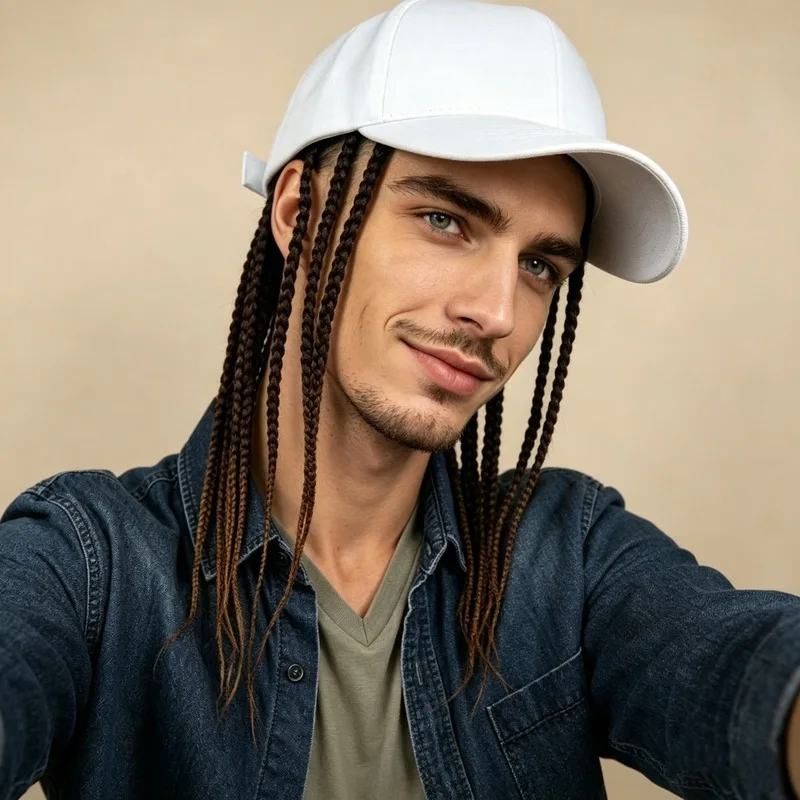 Dreadlock Hat Integrated Men'S Wig Personalized Fashion Party Hip-Hop Duck Tongue Braid High Temperature Wire Wig Synthetic Set