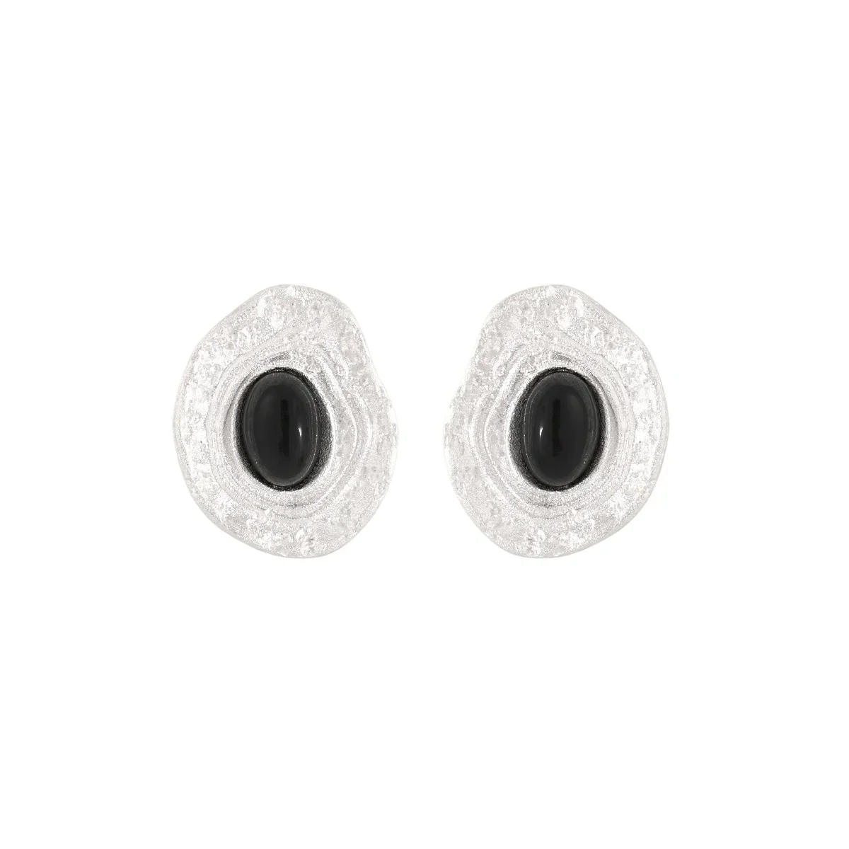 GXGlint 925 Sterling Silver Stud Earrings with Black Onyx and Shell for Women with Chic Round Design Daily Office Accessories