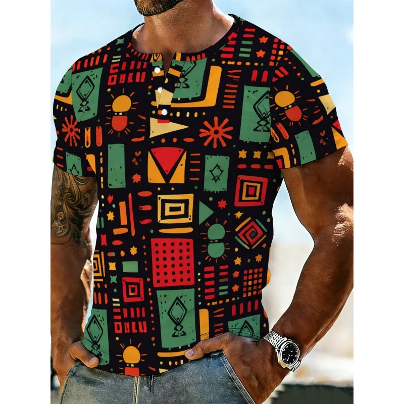 

Мужская рубашка с ретро-принтом карты, этнический стиль, 3D-печать, летние уличные топы, футболки с коротким рукавом, поло с воротником-стойкой