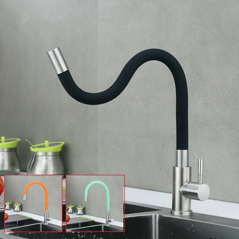 Colorful Hose Flexible Neck Kitchen Faucet Universal Pipe Single Cold Water Tap 360 Degree Rotate Basin Sink Faucet Deck Mounted