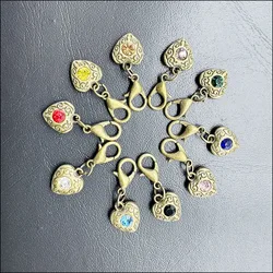10 New Heart 10x11.5mm Charms Mixed Round Crystal Antiqued Bronze Tone Retro With Lobster Claw Clasps HCJBAB