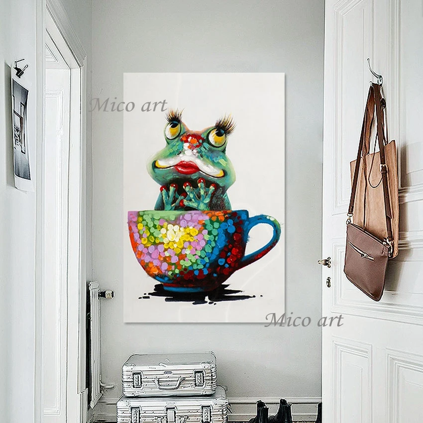 

Animal Pictures Art Canvas Design Unframed Abstract Frog Painting Colorful Acrylic Wall Modern Picture 3d Hand Painted Artwork