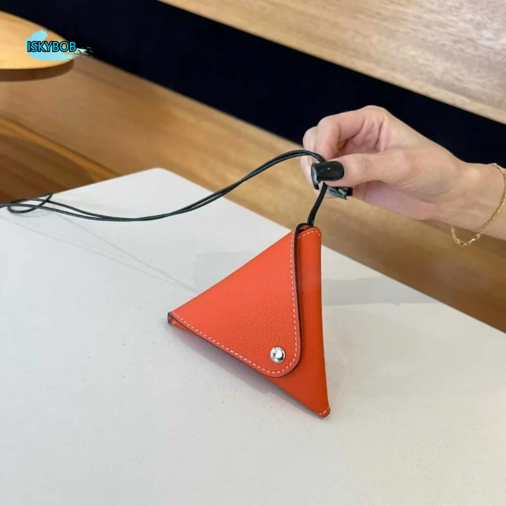 

Elegant Folding Triangle Pouch Mini Anti-splash Water Hanging Neck Coin Purse Large Capacity Solid Color Detachable Earphone Bag