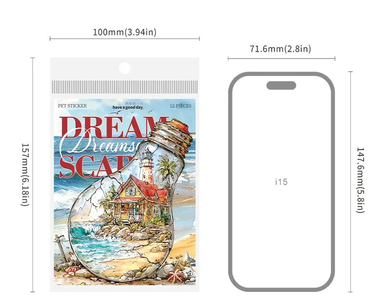 JIANWU Vintage Lightbulb Coast Island Time Landscape Material Collage Scrapbooking PET Sticker Creative DIY Journal Stationery