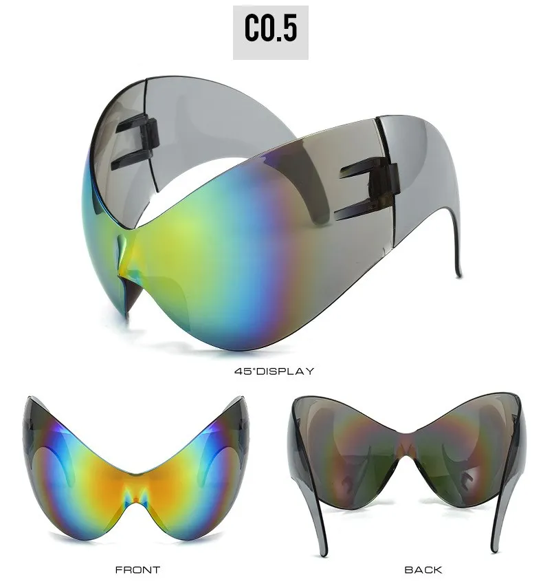 Übergroße y2k Punk Sport Sonnenbrille Frauen Männer Luxusmarke Steampunk einteilige Sonnenbrille für Dame wind dichte Brille uv400 – Detail 11