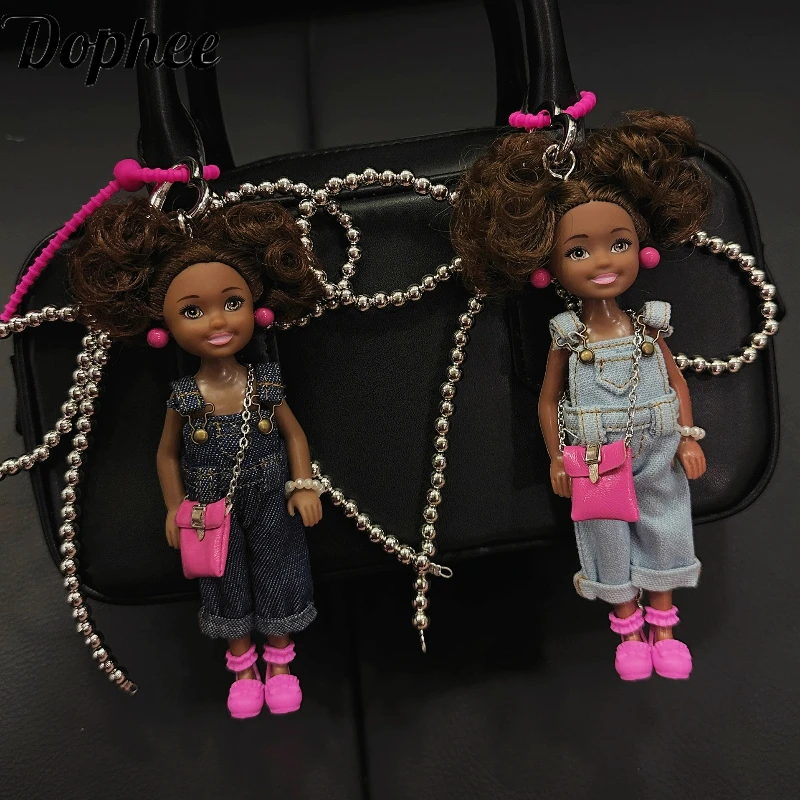 Dophee Original Cute Summer Dopamine Denim Overalls Doll Pendant Princess Bow Bag Decoration Hot Chick High Street Key Chains