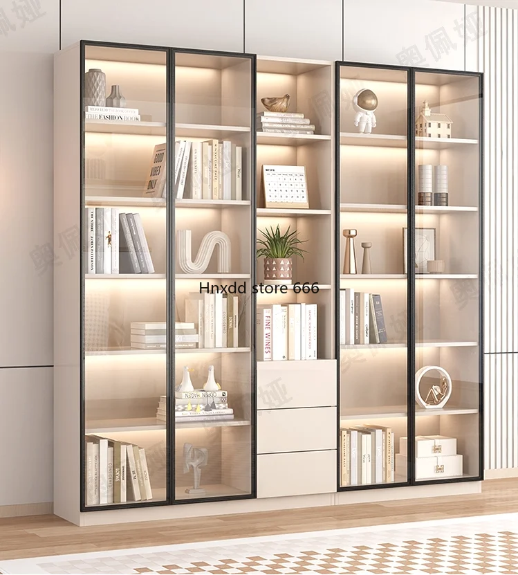 Bookcase integrated whole wall to top combined glass door floor-to-ceiling simple household living room storage locker