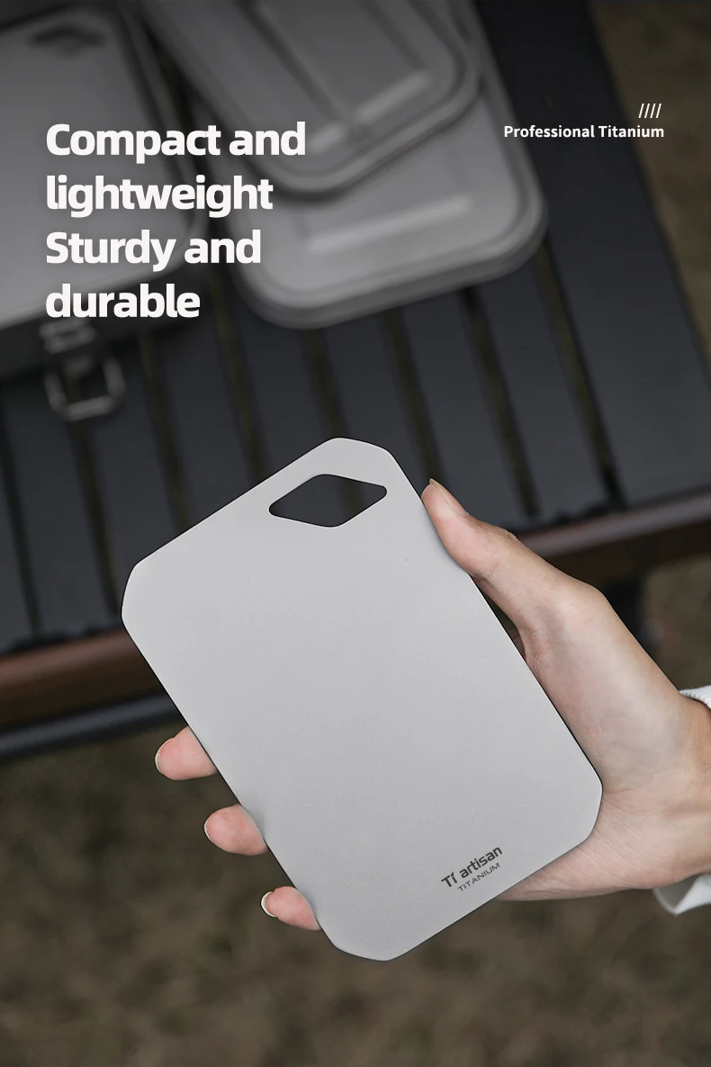 Tiartisan Reines Titan Mini-Schneidebrett für Outdoor-Camping, Tragbares Doppelseitiges Lebensmittelechtes Obst- und Fleisch-Schneidebrett – Detail 3