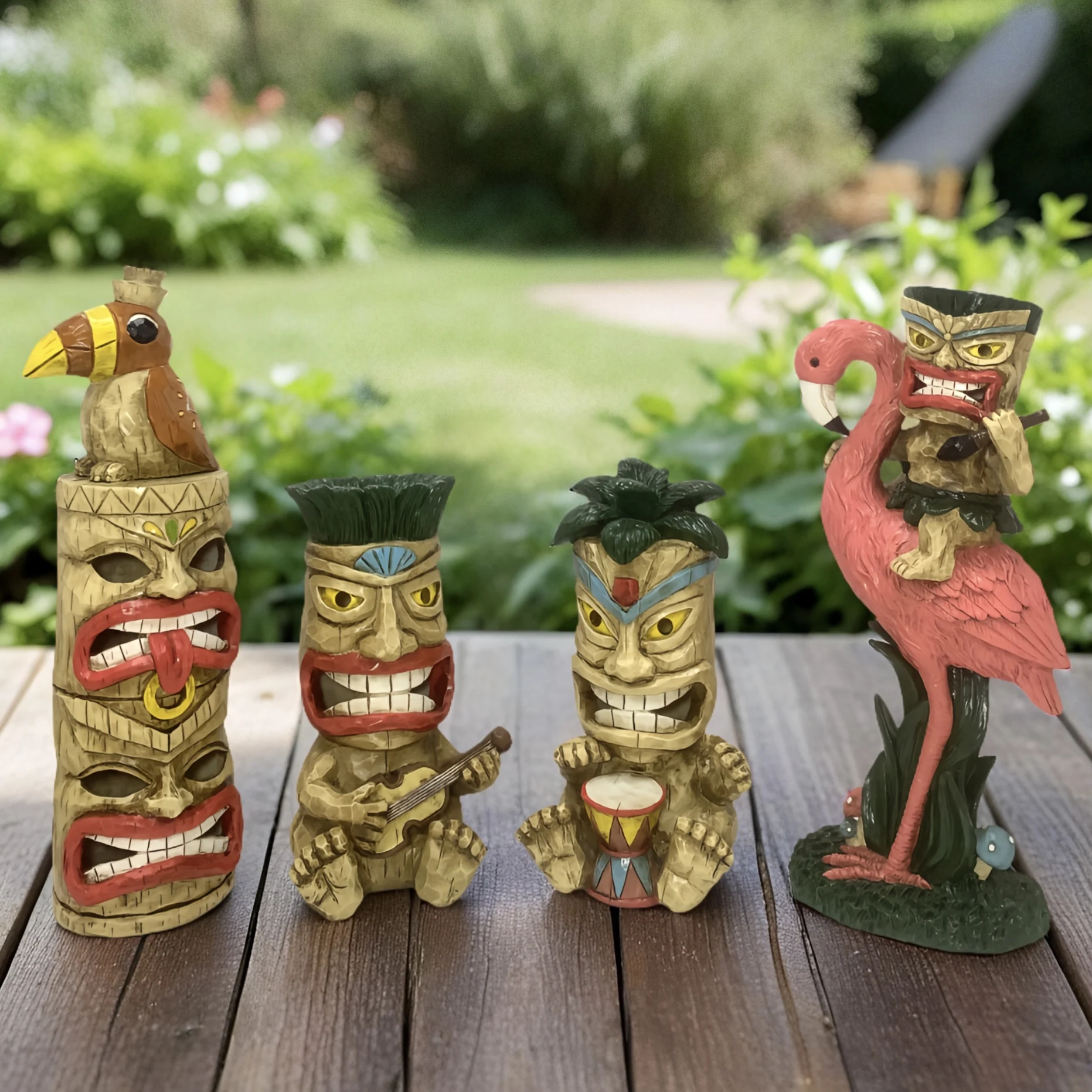 Statuen und Dekorationsartikel der Hawaiian-Stil der Tiki-Serie, solarbetriebene Beleuchtungsdekorationen, geeignet für den Einsatz auf Terrassen und Gärten