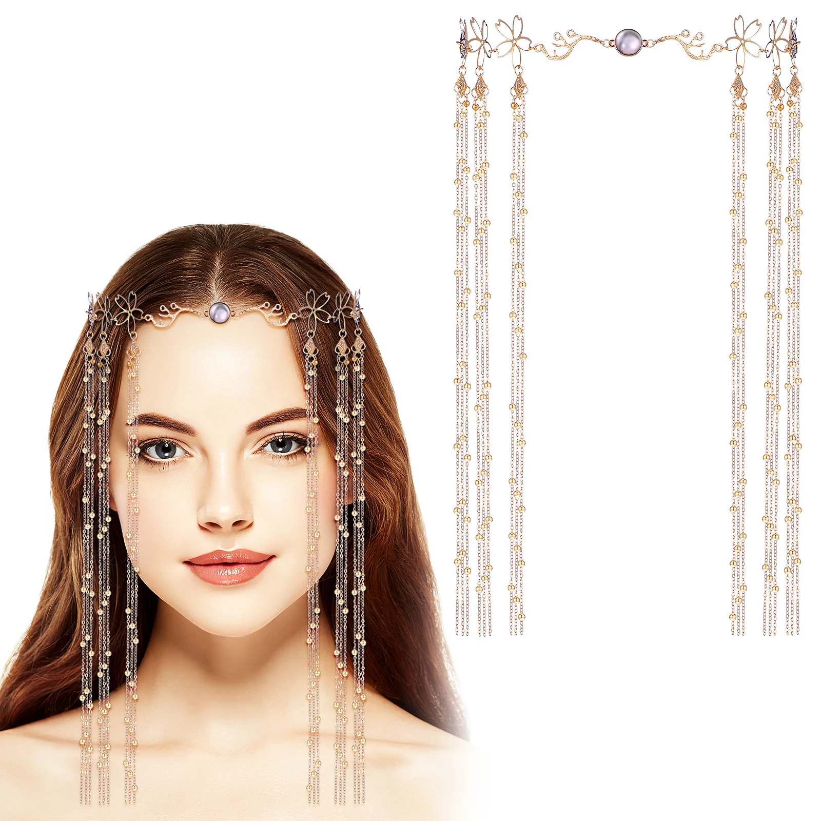 

Head Chain Women Hair Accessories Wedding Bridal Style Headband Long Tassel Festival Comfortable Versatile Use