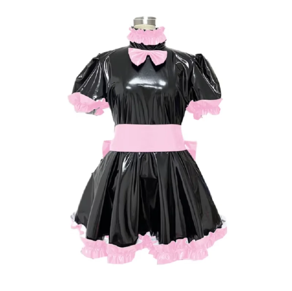 

French Miad Dress Mens PVC Lockable Sissy Dress Male Gay Sissy Lockable Uniform Cosplay Clothing Anime