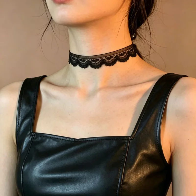 Sexy Black Lace Neck Chain Collar Gothic Personalized Sheer Hollowed Out Necklace Party Cosplay Wedding Neck Accessories