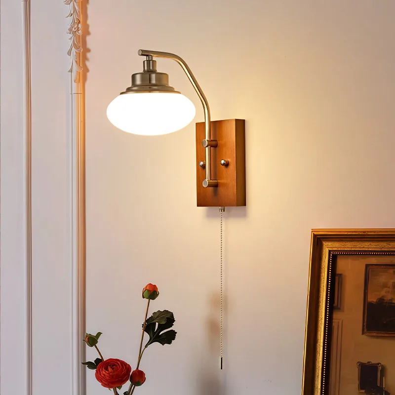 Acrylic Modern New Wall Lamps Solid Wood Beside Zipper Switch Bathroom Mirror Stair Lights Bedroom Study Corridor Copper Sconces