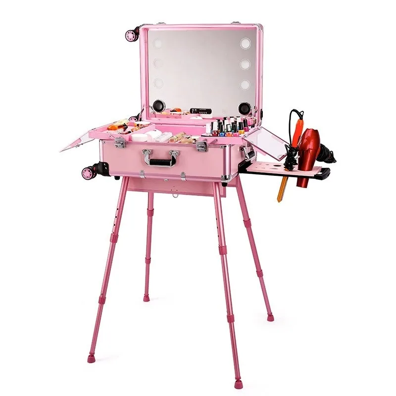 Professional makeup artist bridal makeup case trolley with bluetooth music LED bracket toolbox large capacity