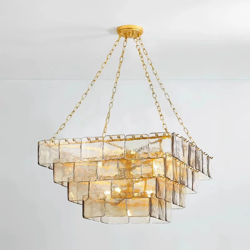 

Light luxury led gold square clear glass square chandelier, lustre living room recessed decorative lighting ceiling fixtures .