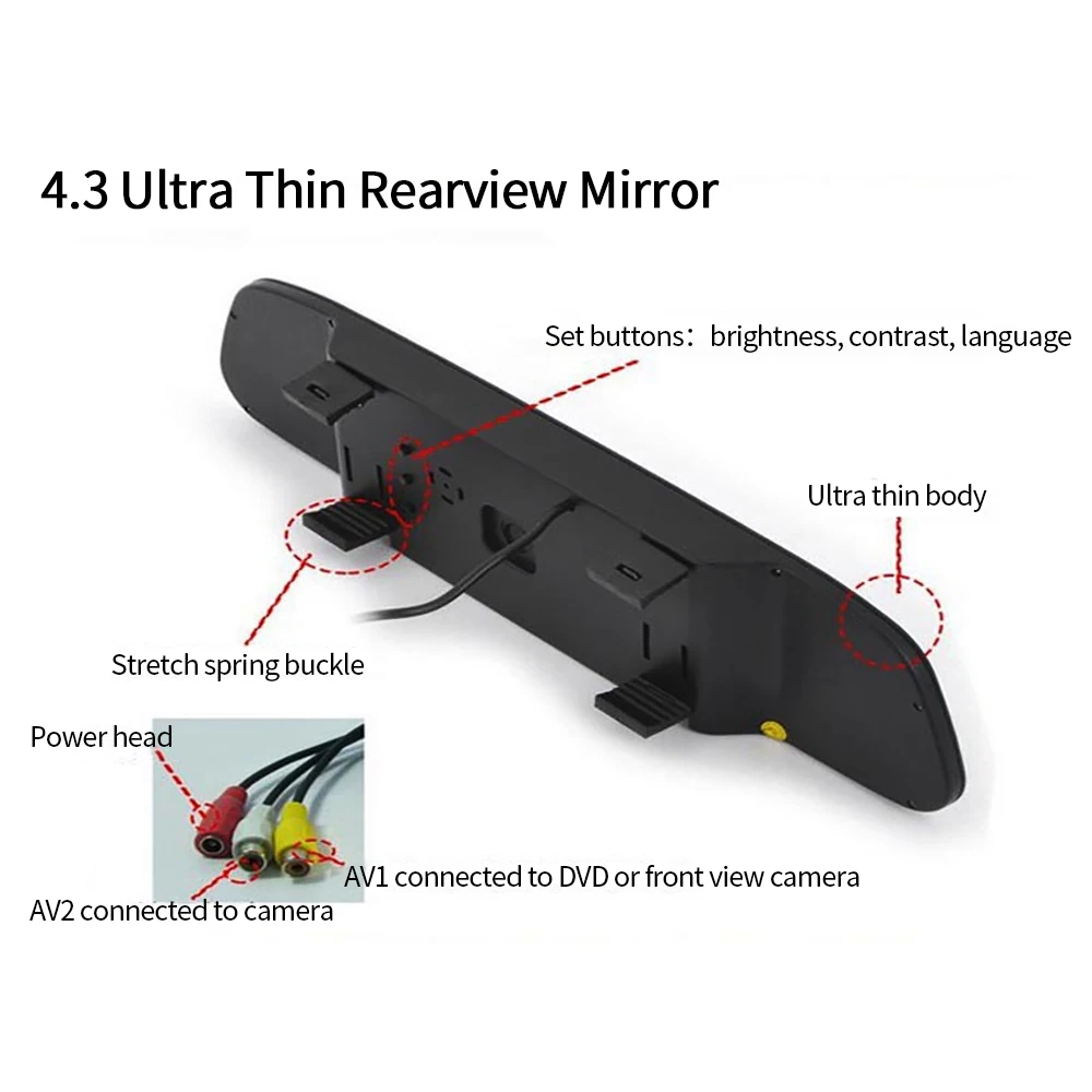 Car Monitor Rearview Mirror 4.3 inch Car Display Digital HD Screen LED Night Vision Reverse Image Display Car Rearview Camera