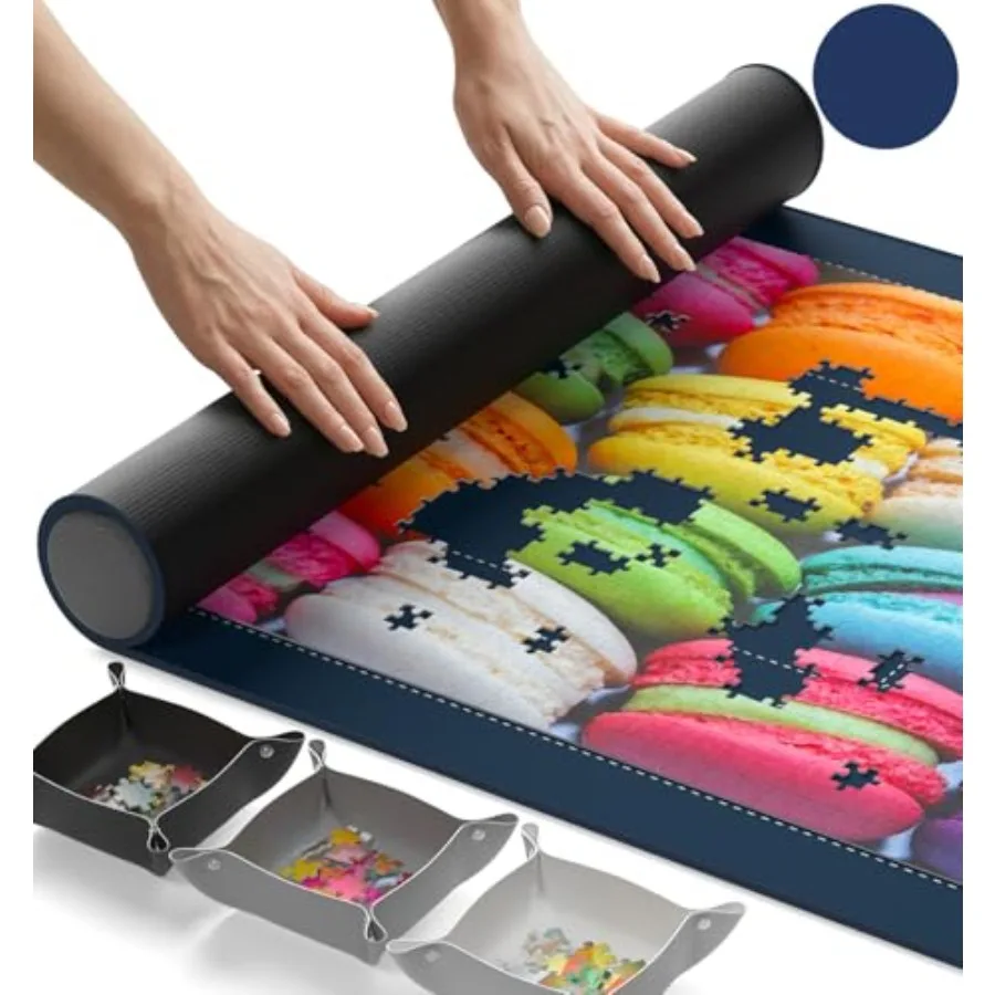 

The Original Jigsaw Puzzle Mat Roll Up, Navy Blue, 39.4" x 23.6" Portable Keeper Up to 1000 Pieces with Non-Slip Rubber Bottom