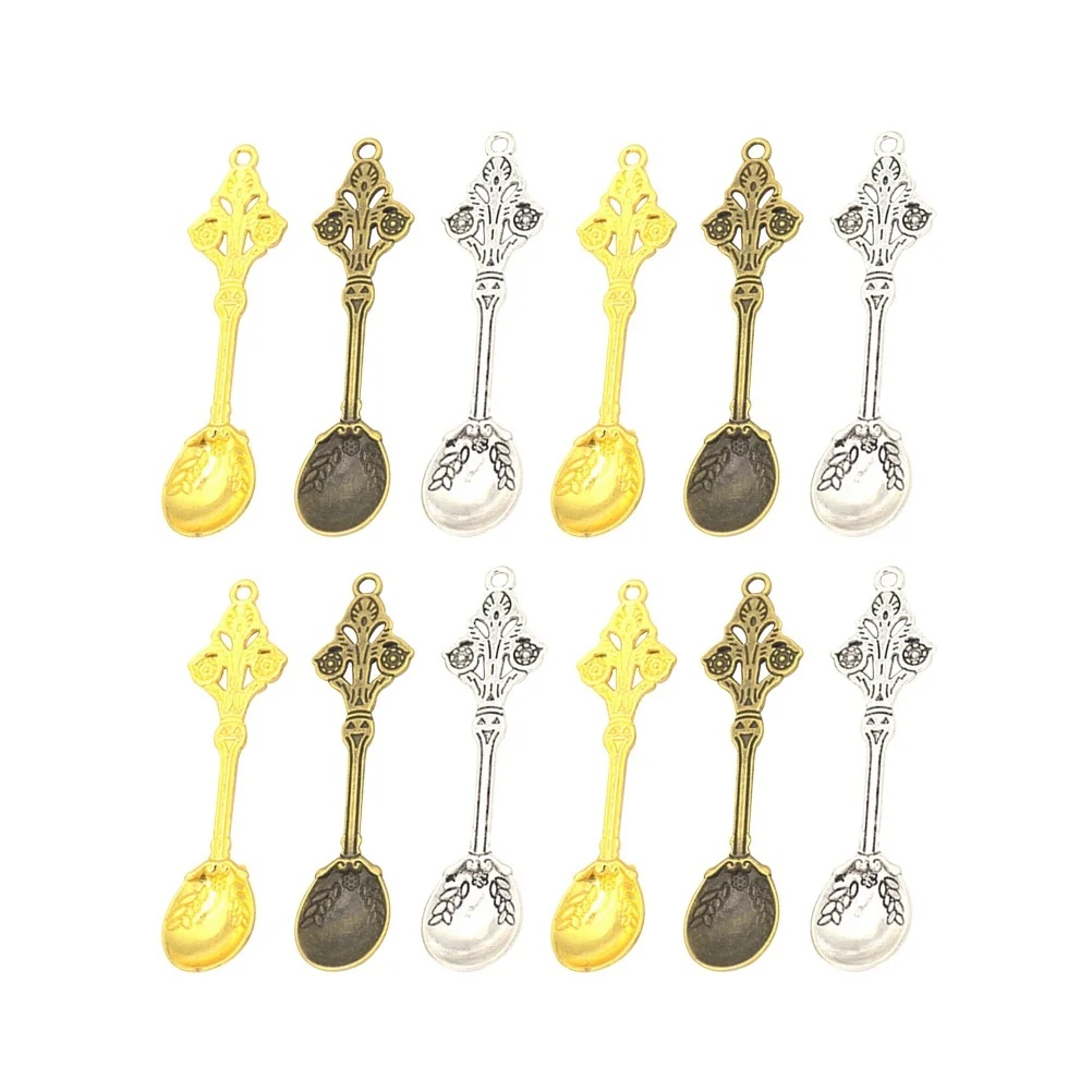 60Pcs Alloy Spoon Shape Pendants DIY Creative Accessories for Necklace Earring Bracelet Keyring Handmade Crafts Multicolor Gifts