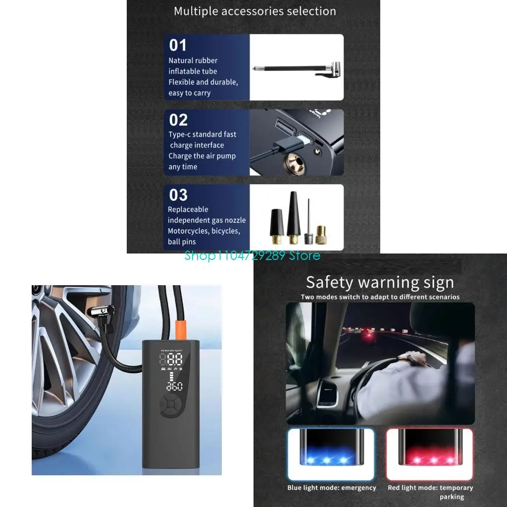

D8KE Portable Air Compressor Electric Auto Tire Inflator Car Air Pumps with LED Light