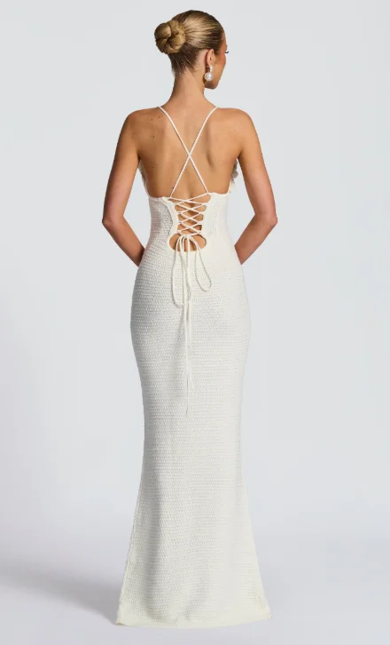 Abito lungo con scollo all'americana lavorato a fiori 3D Abito lungo da donna chic senza maniche senza schienale in vita che cince abiti da strada per le vacanze da donna