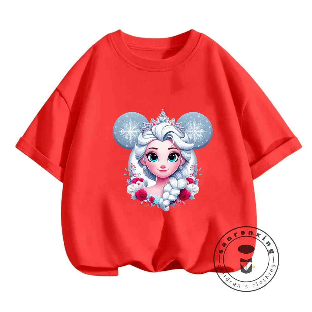 Light Breezy Disney Elsa Princess Summer Apparel Lovely Kawaii O-Neck T-Shirts for Boys Girls Ideal for a Fashionable Day Out