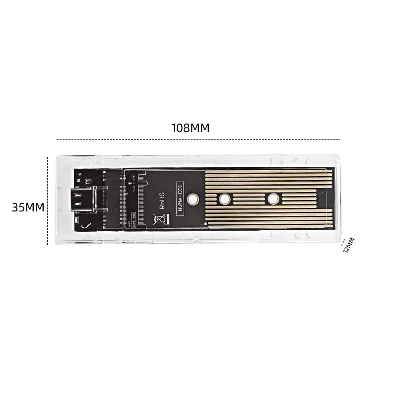 Caixa de disco rígido externo transparente, M.2 NVME, PCIe, NGFF, protocolo duplo SATA, caso SSD, transparente, USB tipo C, 10Gbps, PCI-E, M2, M2