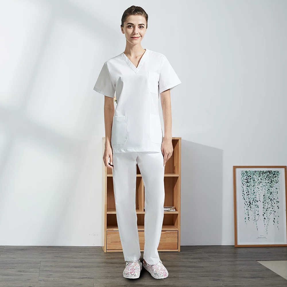 Uniforme multicolore en Polyester et coton, uniforme de couleur unie pour Salon de beauté, uniforme de laboratoire pour soins infirmiers, uniforme de gommage pour animalerie, vêtements de travail