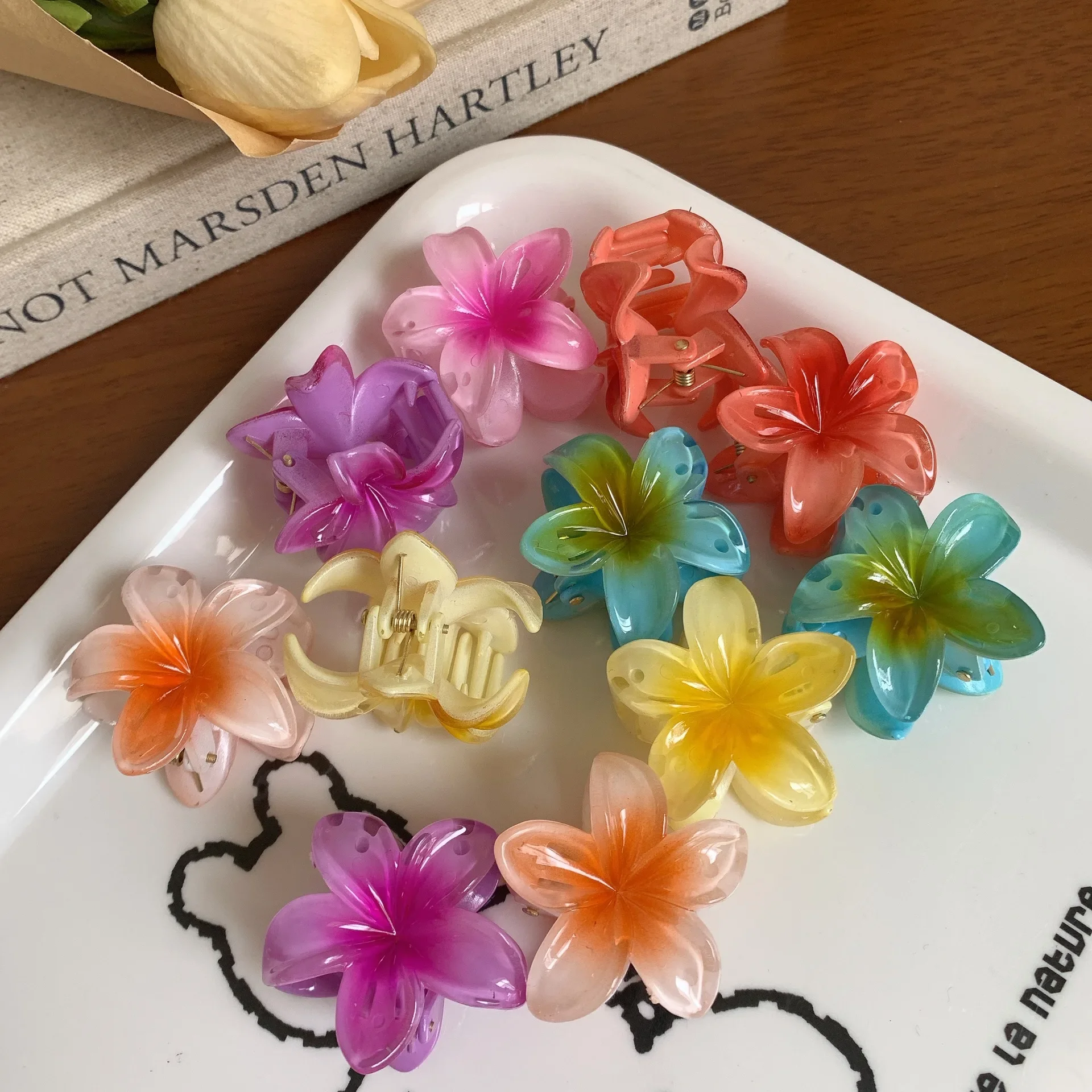 New 6Pcs Gradient Hair Clips Flower Hair Claws Small Size Fashion Headwear Hairpin Crab Barrette Hair Accessories for Women