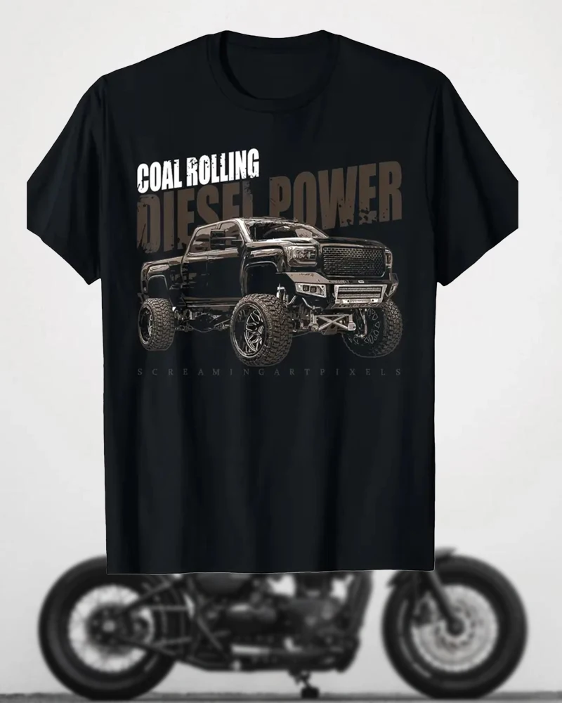 

Men's and Women's Bohemian Style Motorcycle T-Shirt Diesel Powered Pattern Casual Moto Themed Top Comfortable Fitted Shirt