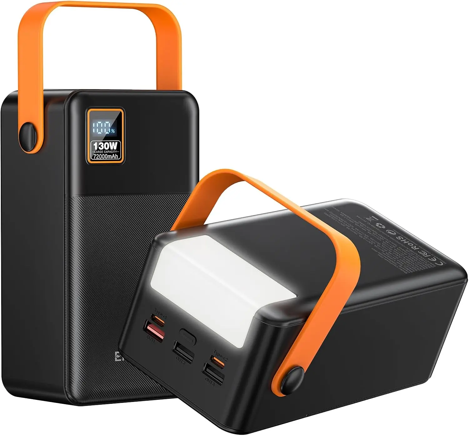 

72000mAh Portable Power Station with 130W Fast Charging, Smart Display & Retractable Light for Travel, Camping, Home Backup